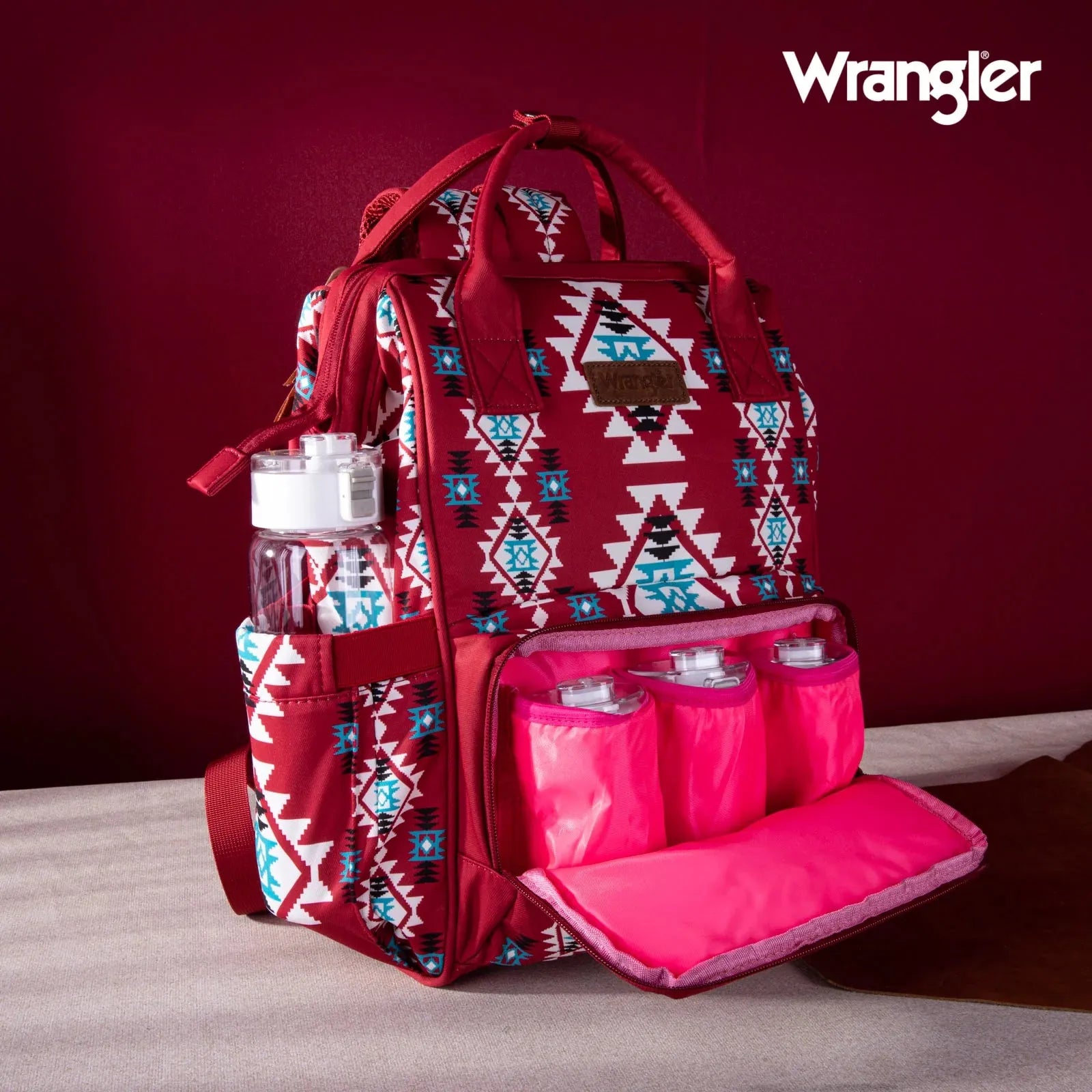 Wrangler Allover Wrangler Aztec Printed Callie Backpack - Burgundy - Chic Meadow Boutique 