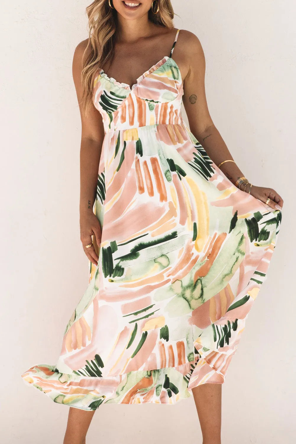 Multicolor Spaghetti Straps Graffti Print Long Dress - Chic Meadow Boutique 