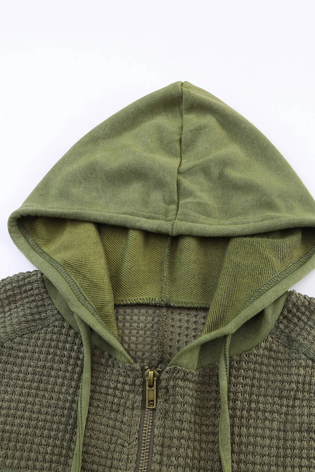 Green Waffle Patchwork Vintage Washed Hooded Jacket - Chic Meadow Boutique 