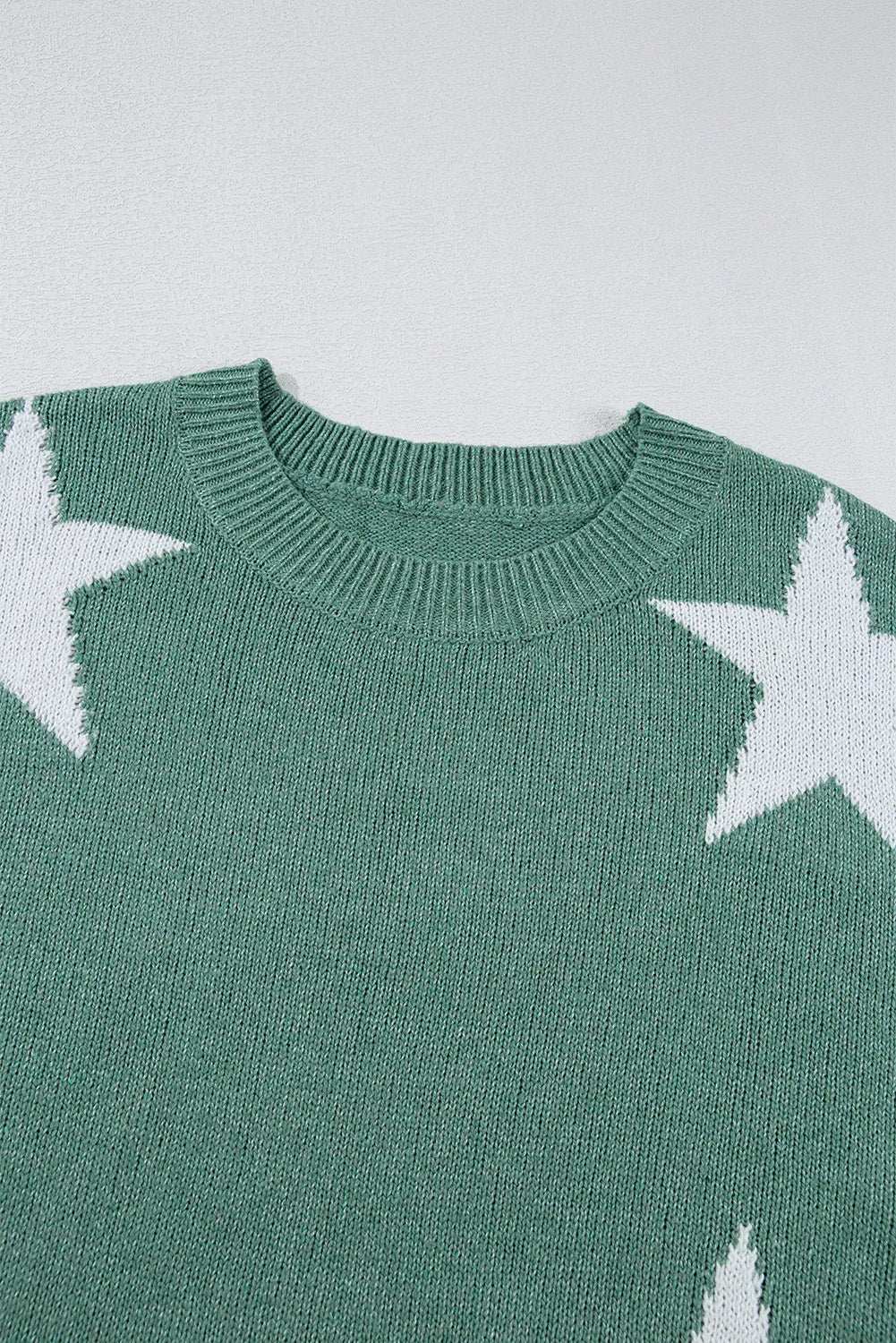 Green Star Pattern Drop Shoulder Sweater - Chic Meadow Boutique 