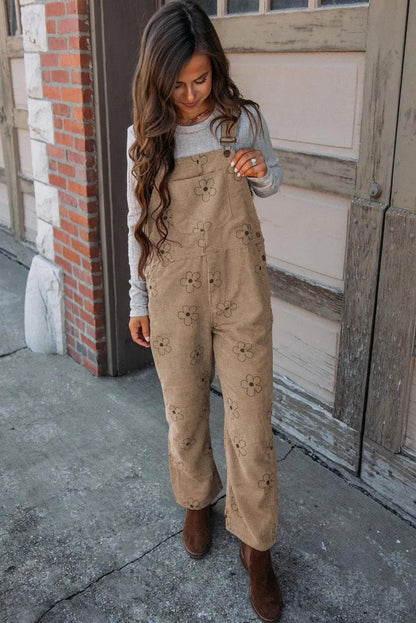 Bottoms/Jumpsuits & Rompers Khaki Flower Print Corduroy Overalls