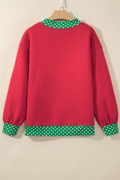 Racing Red Colorblock Polka Dot Contrast Trim Oversized Sweatshirt