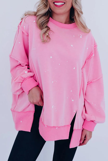 Bonbon Splash Spots Exposed Seam Baggy Sweatshirt - Chic Meadow Boutique 