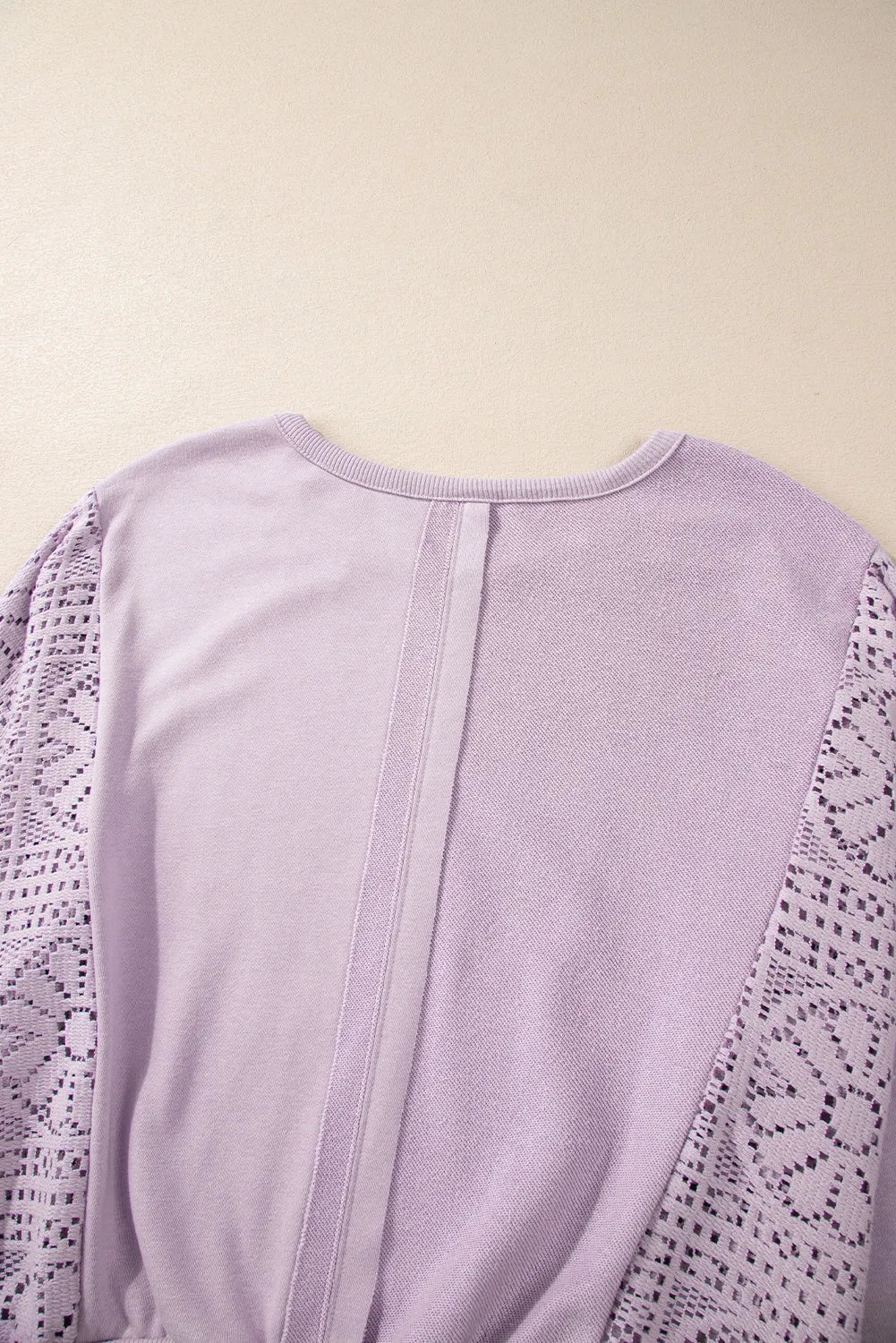 Orchid Petal Knit Crochet Exposed Seam Ribbed Trim Sweatshirt - Chic Meadow Boutique 