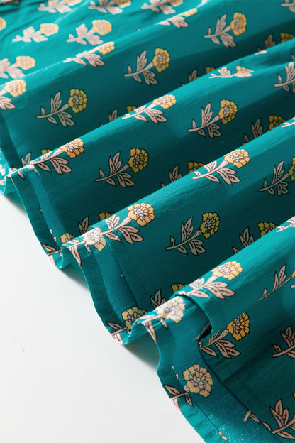 Green Contrast Trim V Neck Short Sleeve Floral Dress