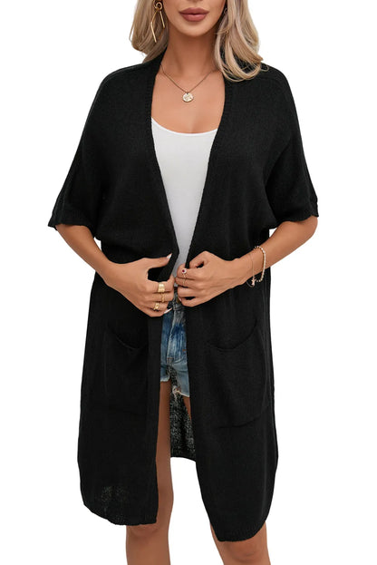 Black Dolman Half Sleeve Pocketed Long Cardigan - Chic Meadow Boutique 