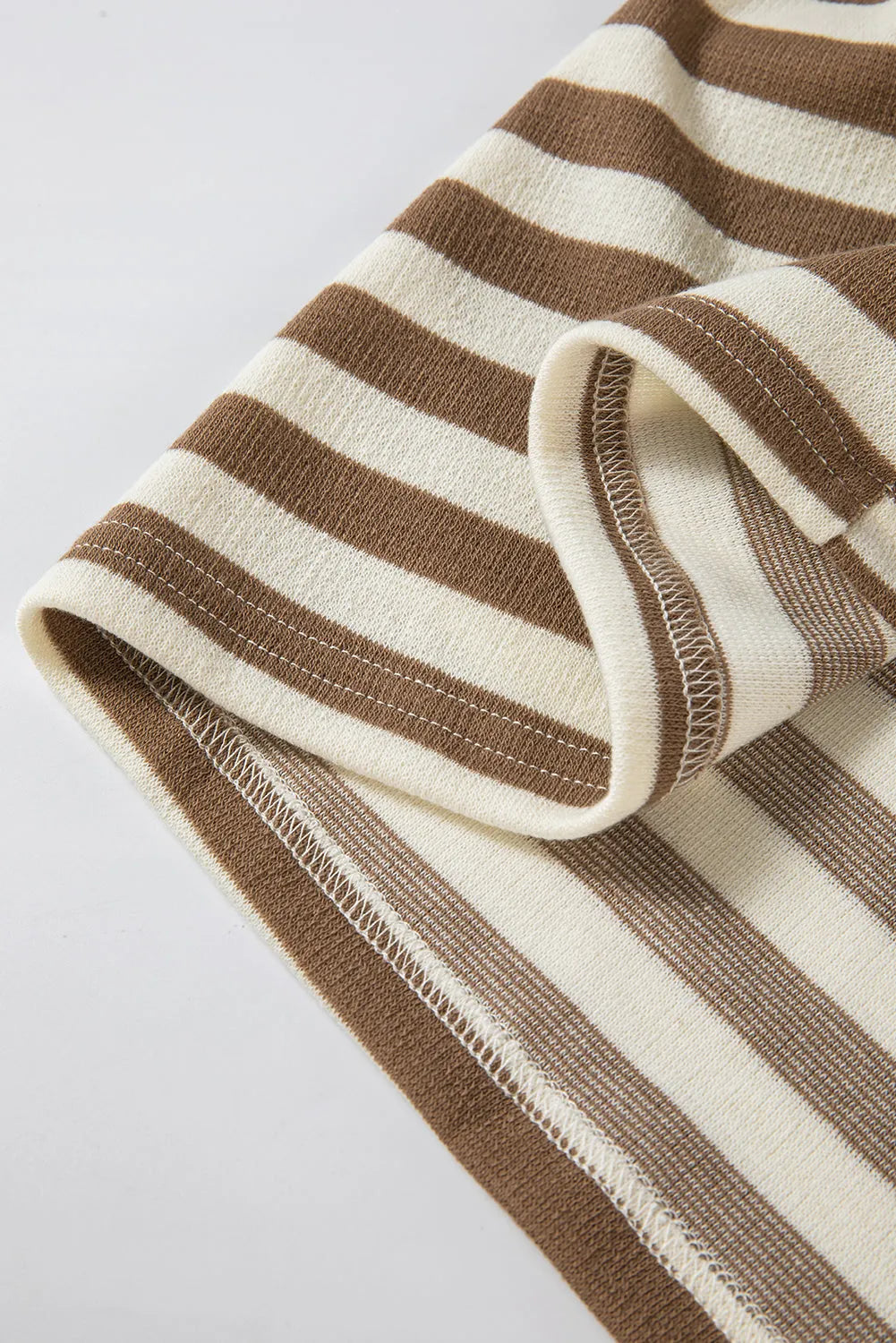 Brown Stripe Quarter Buttons Drop Sleeve Plus Size Hoodie - Chic Meadow Boutique 