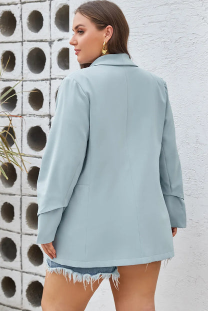 Sky Blue Plus Size Soft Lightweight Pocketed Lapel Blazer - Chic Meadow Boutique 