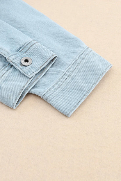 Sky Blue Flap Pocket Buttoned Raw Hem Denim Jacket - Chic Meadow Boutique 