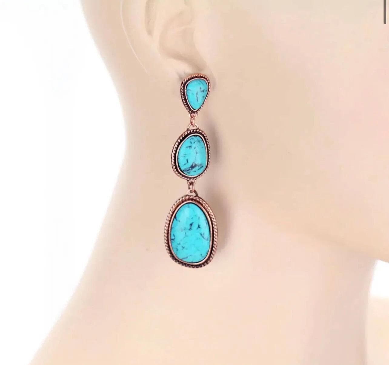 Jewelry Metal Stone Drop Earrings 3 Tier