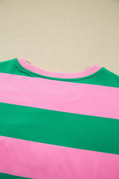 Green Stripe holly jolly Letter Embroidered Pullover Sweatshirt
