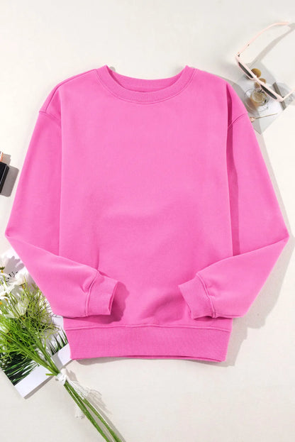 Bonbon Solid Fleece Lined Drop Shoulder Terry Sweatshirt - Chic Meadow Boutique 