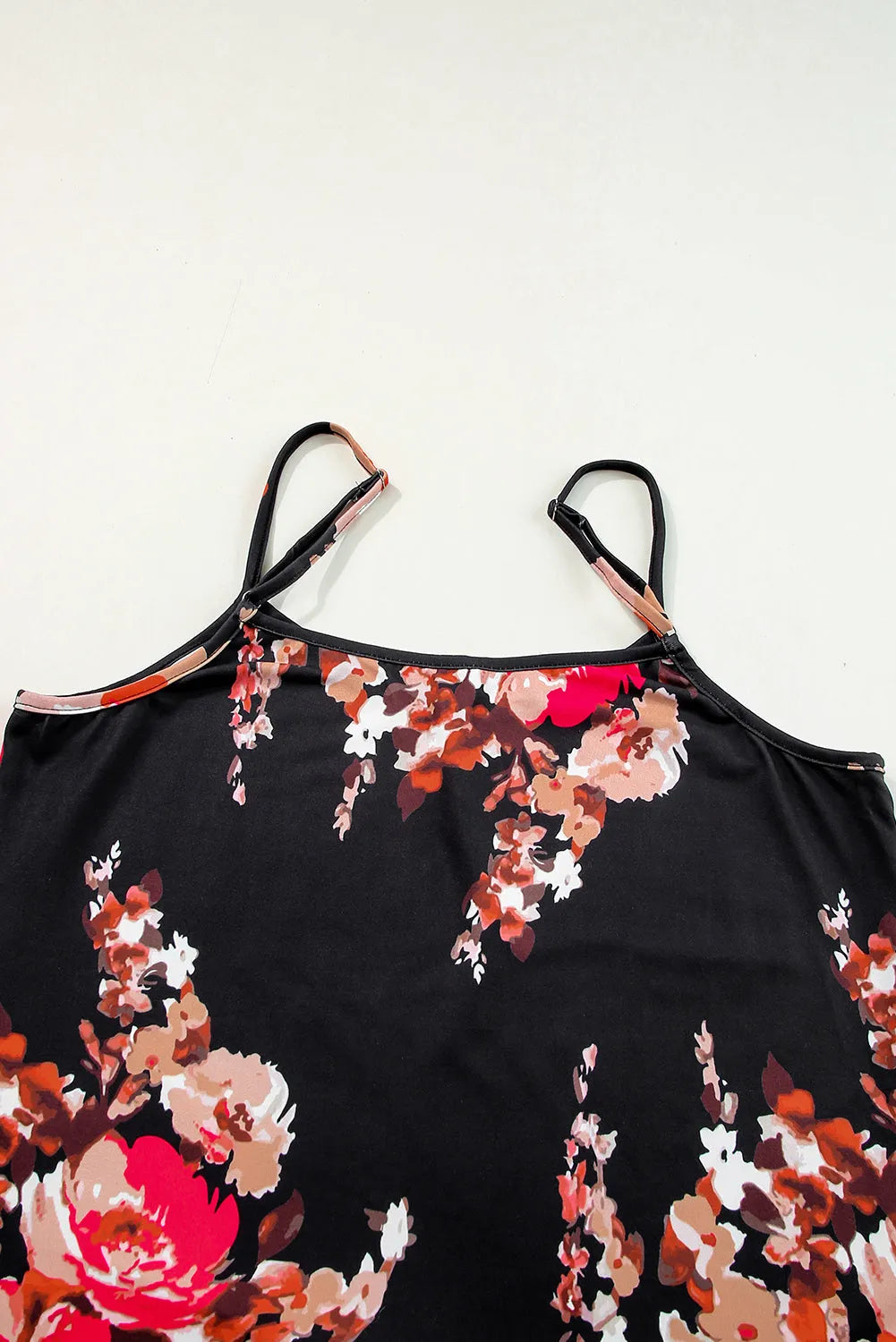 Black Floral Print Adjustable Spaghetti Strap V Neck Tank Top - Chic Meadow Boutique 