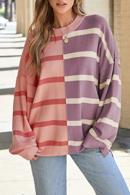 Pink Stripe Colorblock Oversized Sweater - Chic Meadow Boutique 