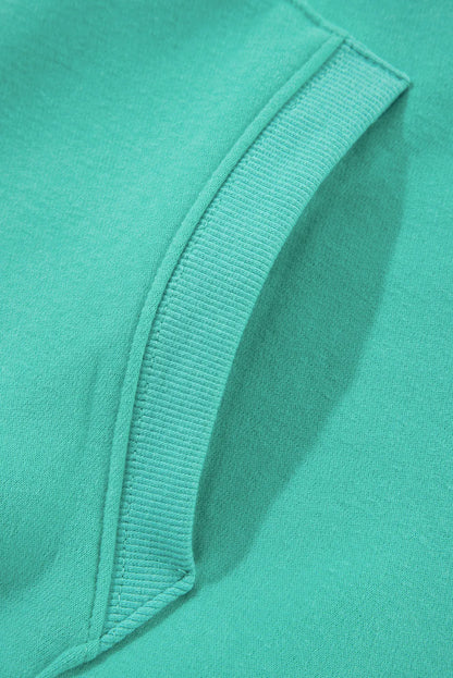 Mint Green Half Zip Kangaroo Pocket Drop Shoulder Hoodie - Chic Meadow Boutique 