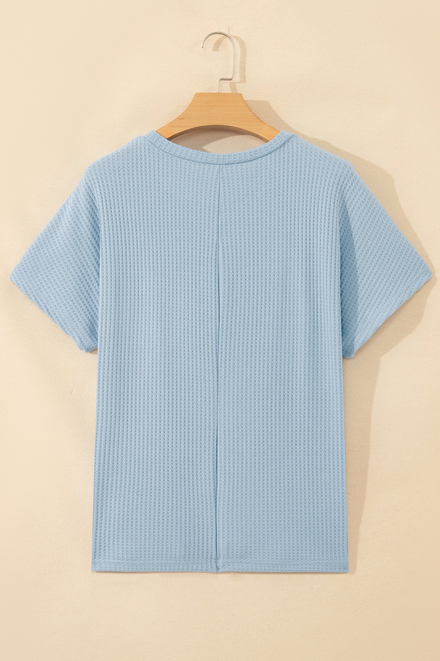 Beau Blue Waffle Textured Knit Dolman Short Sleeve Loose Top