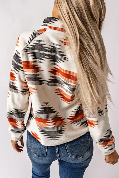 Gray Western Aztec Snap Buttoned Fleece Jacket - Chic Meadow Boutique 