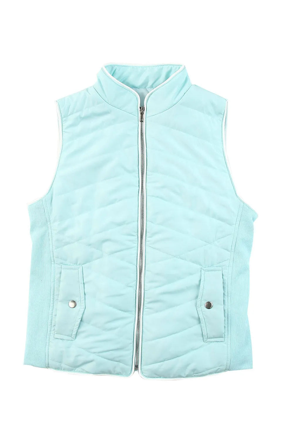 Sky Blue Zip-up Side Pockets Puffer Vest - Chic Meadow Boutique 