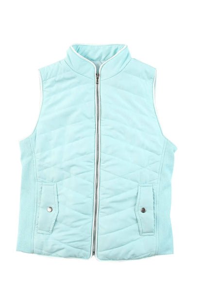 Sky Blue Zip-up Side Pockets Puffer Vest - Chic Meadow Boutique 