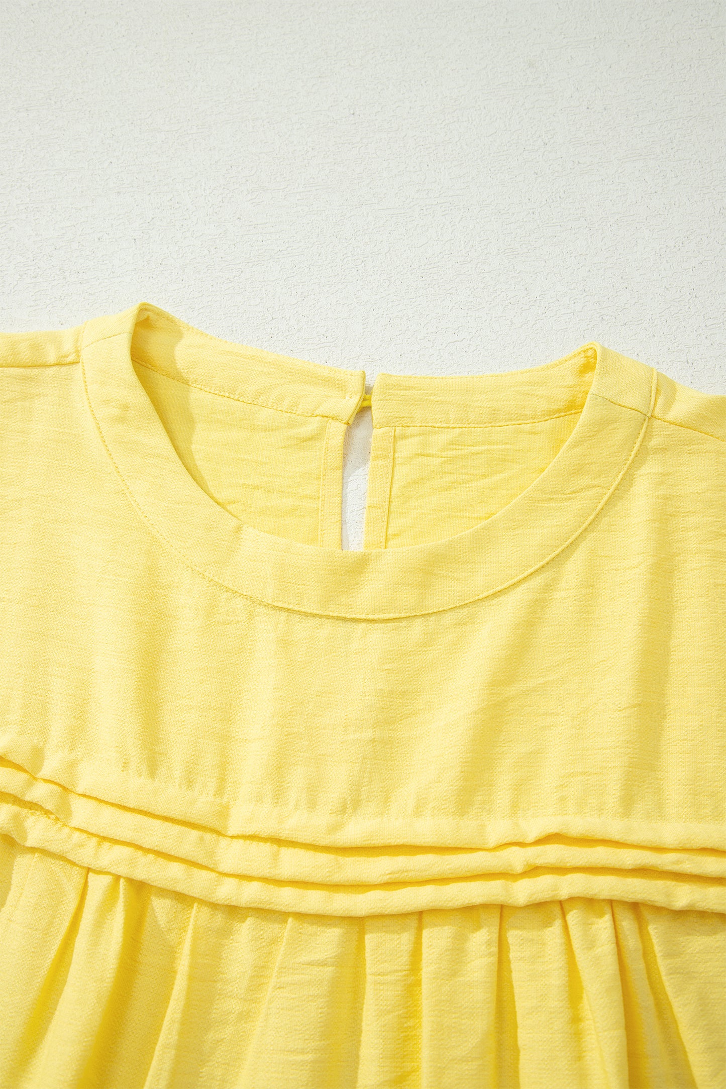 Yellow Cream Tie Half Sleeve Pleated Detail Babydoll Blouse