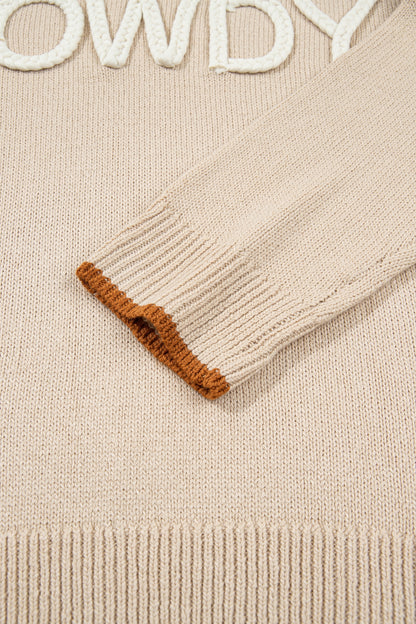 Parchment Corder HOWDY Letter Graphic Crew Neck Relaxed Sweater