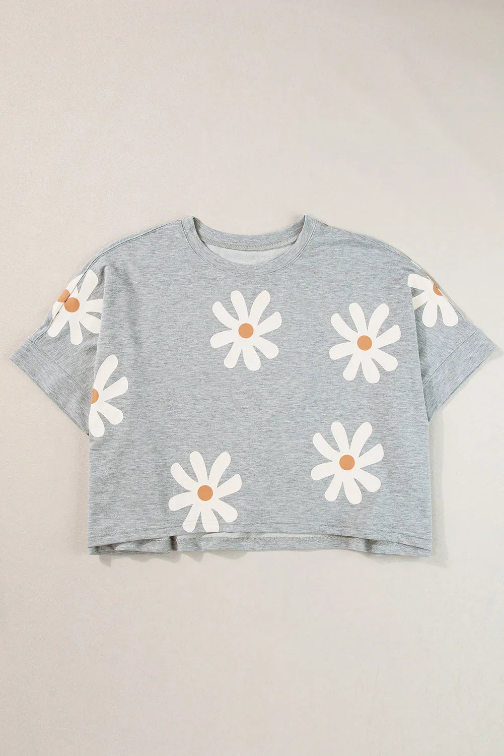 Gray Daisy Flower Printed Casual T Shirt - Chic Meadow Boutique 