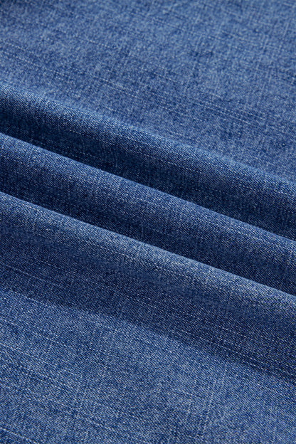 Dusk Blue Three Quarter Sleeve Button Front Loose Denim Shirt