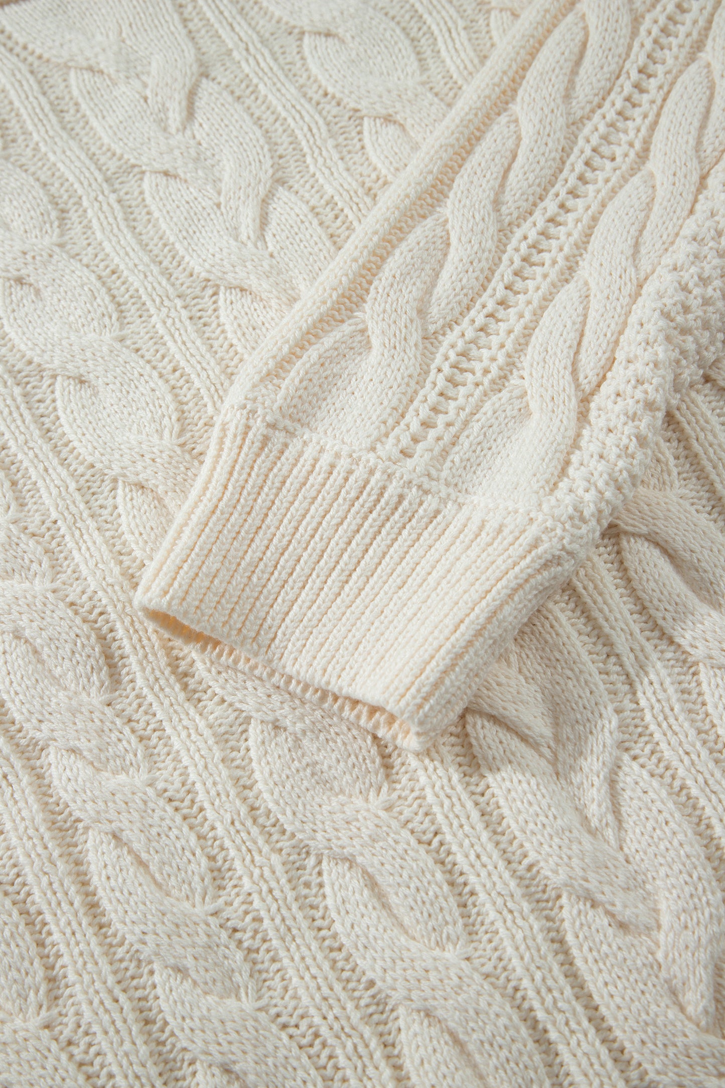 Beige Drop Shoulder Round Neck Cable Knit Sweater
