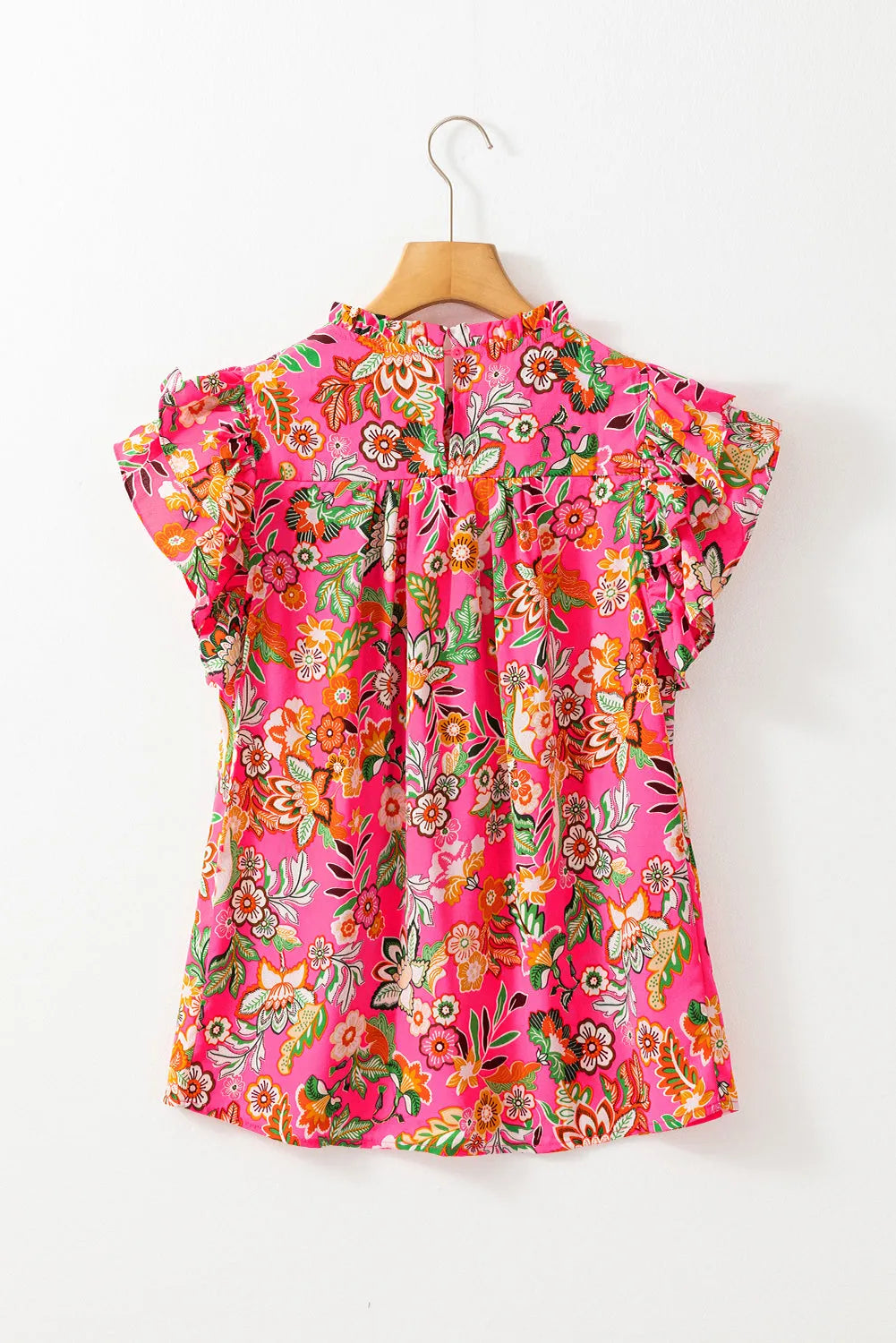 Rose Floral Print Pleated Ruffled Sleeve Summer Blouse - Chic Meadow Boutique 