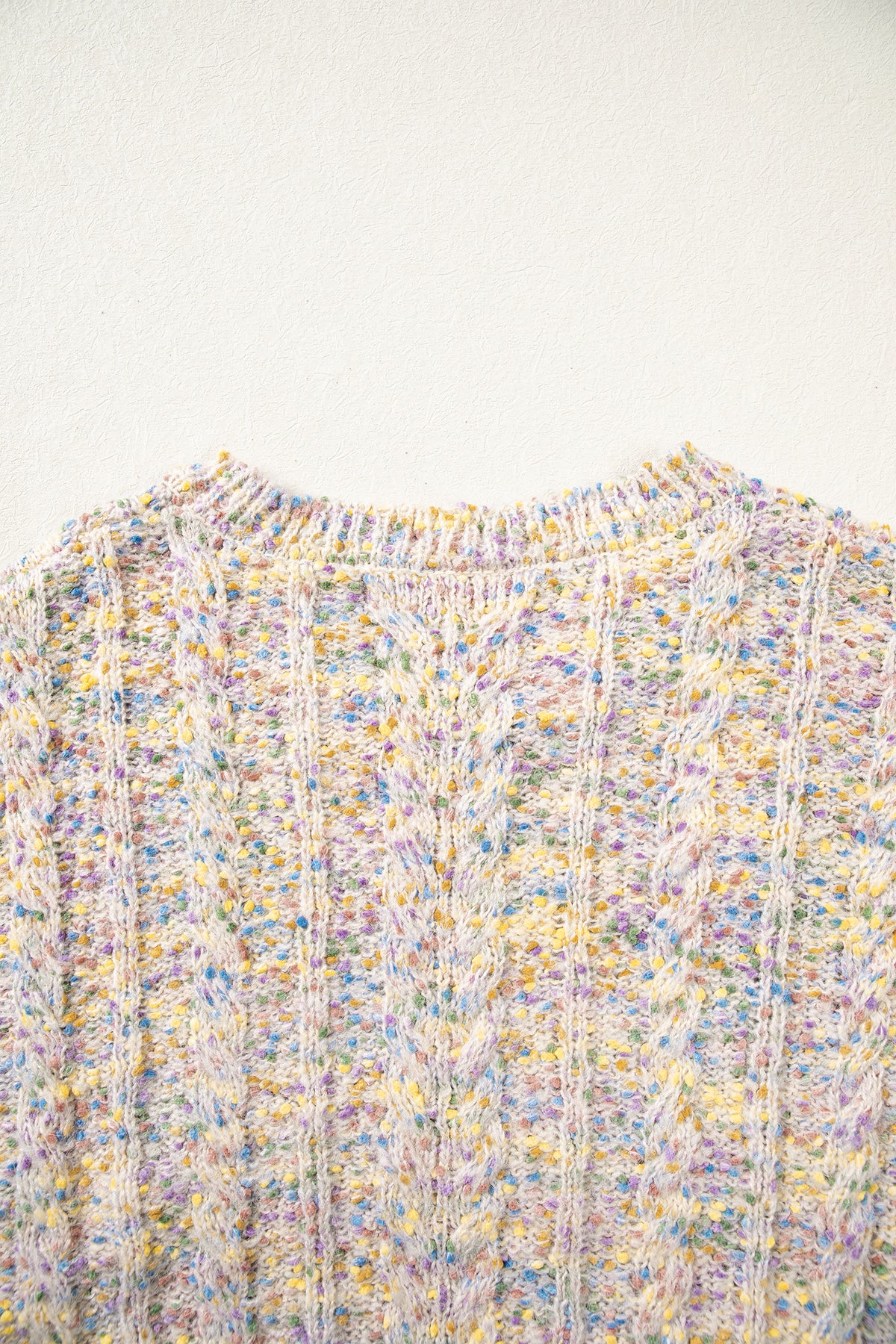 Multicolour Cozy Cable Knit Round Neck Long Sleeve Confetti Sweater