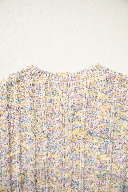 Multicolour Cozy Cable Knit Round Neck Long Sleeve Confetti Sweater