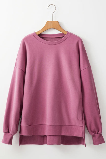 Tops/Sweatshirts & Hoodies Valerian Solid Fleece Lined Drop Shoulder High Low Sweatshirt