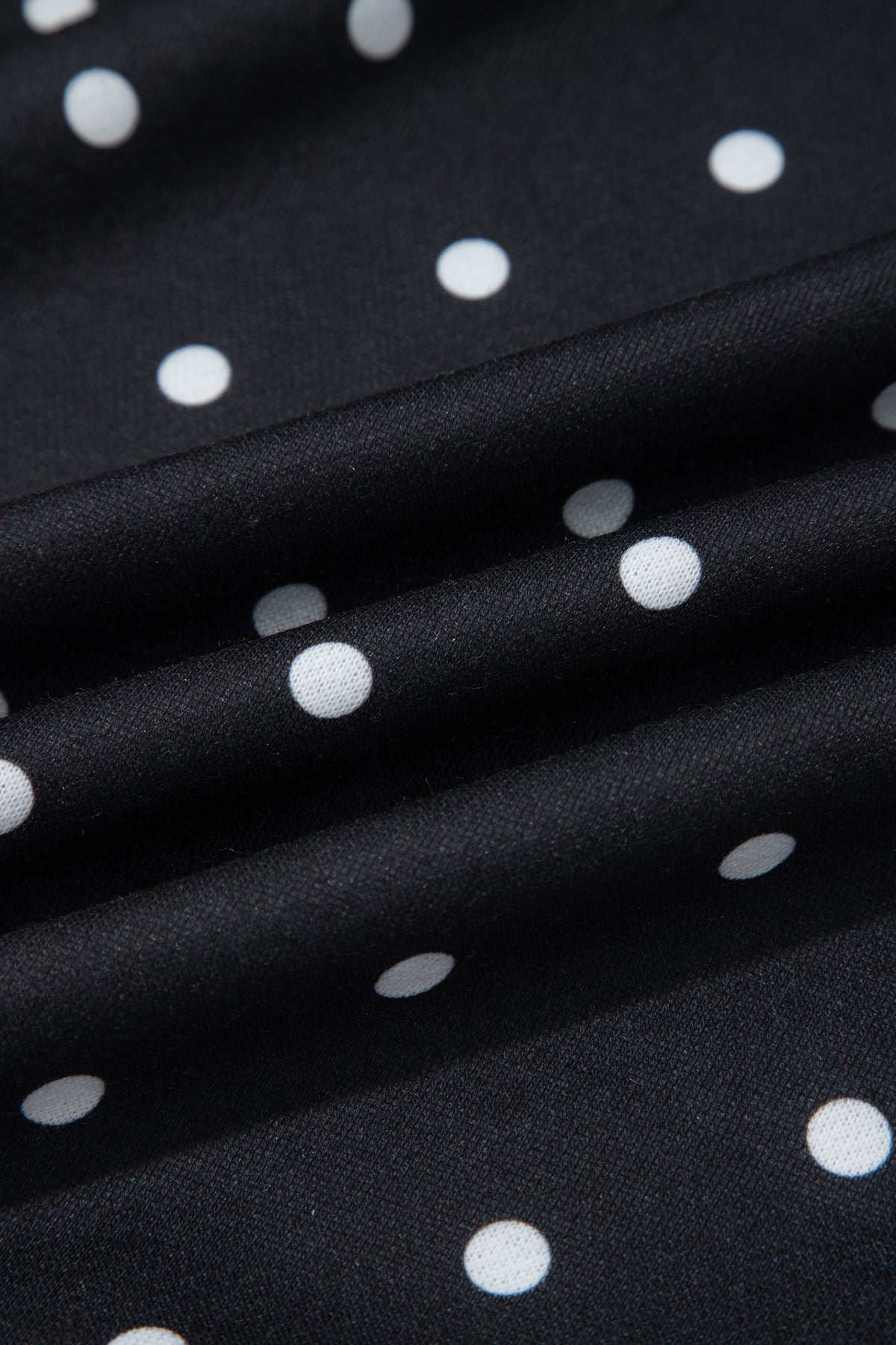 Black Polka Dot Print Metal Button Collar Casual Pullover Sweatshirt