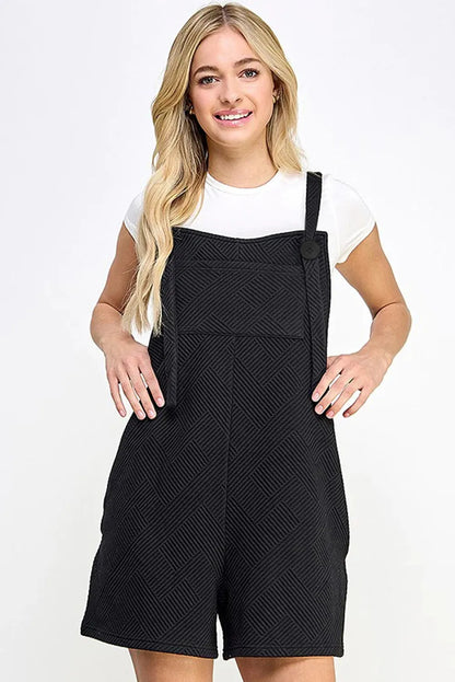 Black Adjustable Straps Textured Romper - Chic Meadow Boutique 