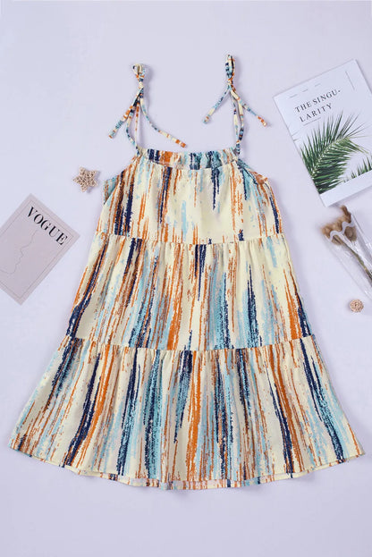 Multicolor Pattern Print Lace-up Spaghetti Strap Shift Mini Dress - Chic Meadow Boutique 