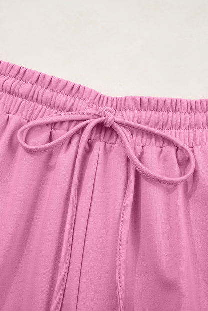 Bonbon Solid Loose V Neck Half Sleeve Tee and Shorts