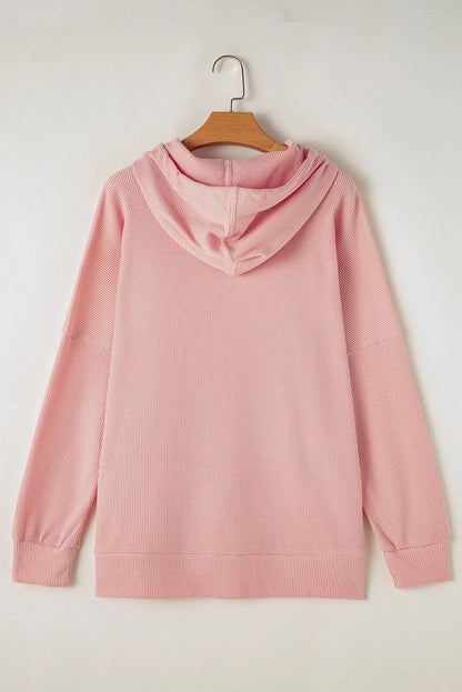 Light Pink Waffle Knit Fleece Lined High Low Oversized Hoodie - Chic Meadow Boutique 