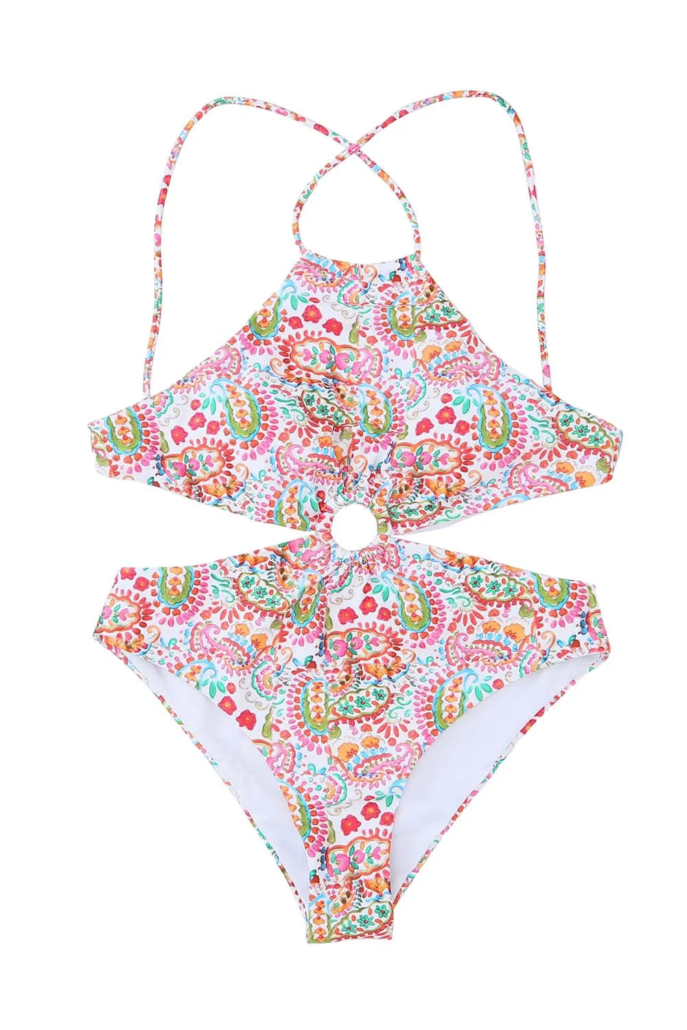 Multicolor Floral Print O-ring Lace-up Backless One Piece Swimsuit - Chic Meadow Boutique 