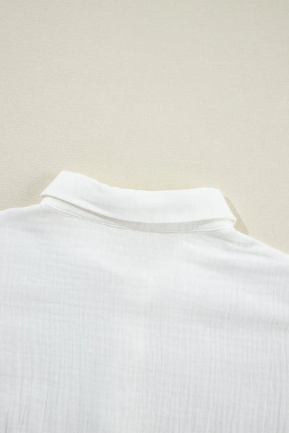 White Broidered Anglaise Crinkle Loose Shirt - Chic Meadow Boutique 