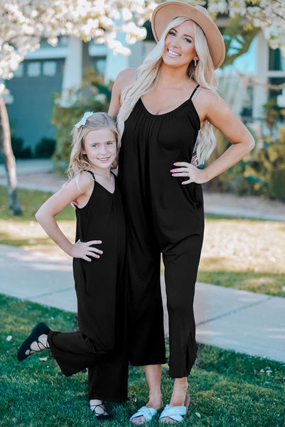 Black Spaghetti Straps Wide Leg Pocketed Jumpsuits - Chic Meadow Boutique 