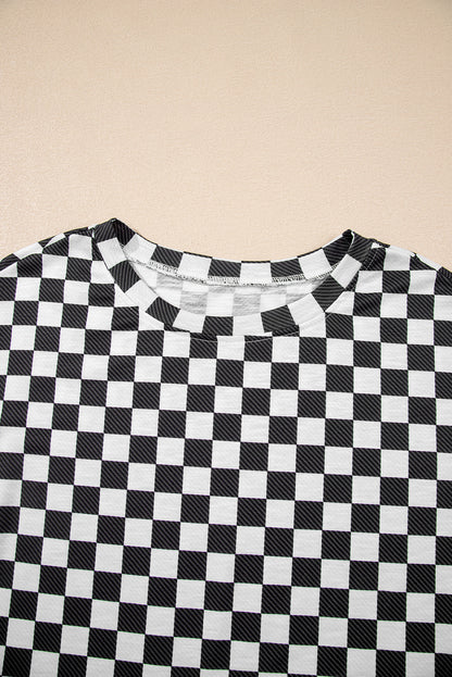 Black Checkerboard T Shirt and High Waist Skorts 2 Piece Outfit