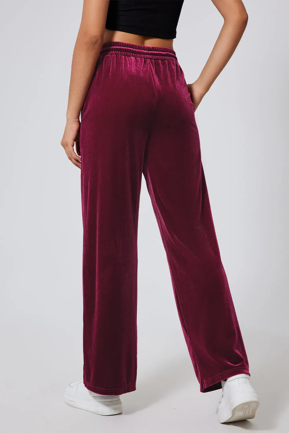 Burgundy Solid Drawstring Waist Wide Leg Pants - Chic Meadow Boutique 