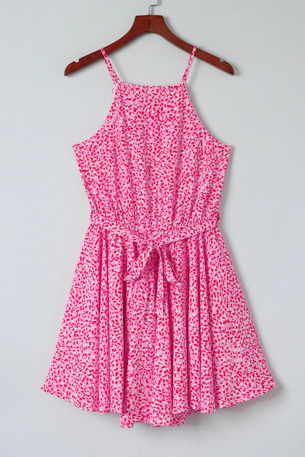 Pink Leopard Print Sleeveless Mini Dress with Waist Tie - Chic Meadow Boutique 