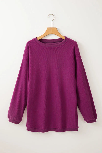 Festival Fuchsia Ribbed Corduroy Oversized Sweatshirt - Chic Meadow Boutique 