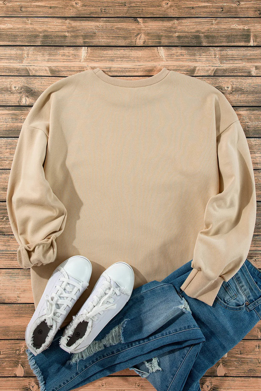 Apricot Solid Fleece Lined Drop Shoulder High Low Sweatshirt - Chic Meadow Boutique 