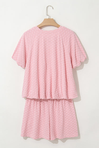 Coral Paradise Daisy Jacquard Textured Casual Short Set