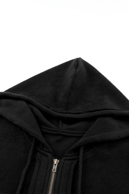 Black Flap Pocket Drawstring Hood Zip Up Jacket - Chic Meadow Boutique 