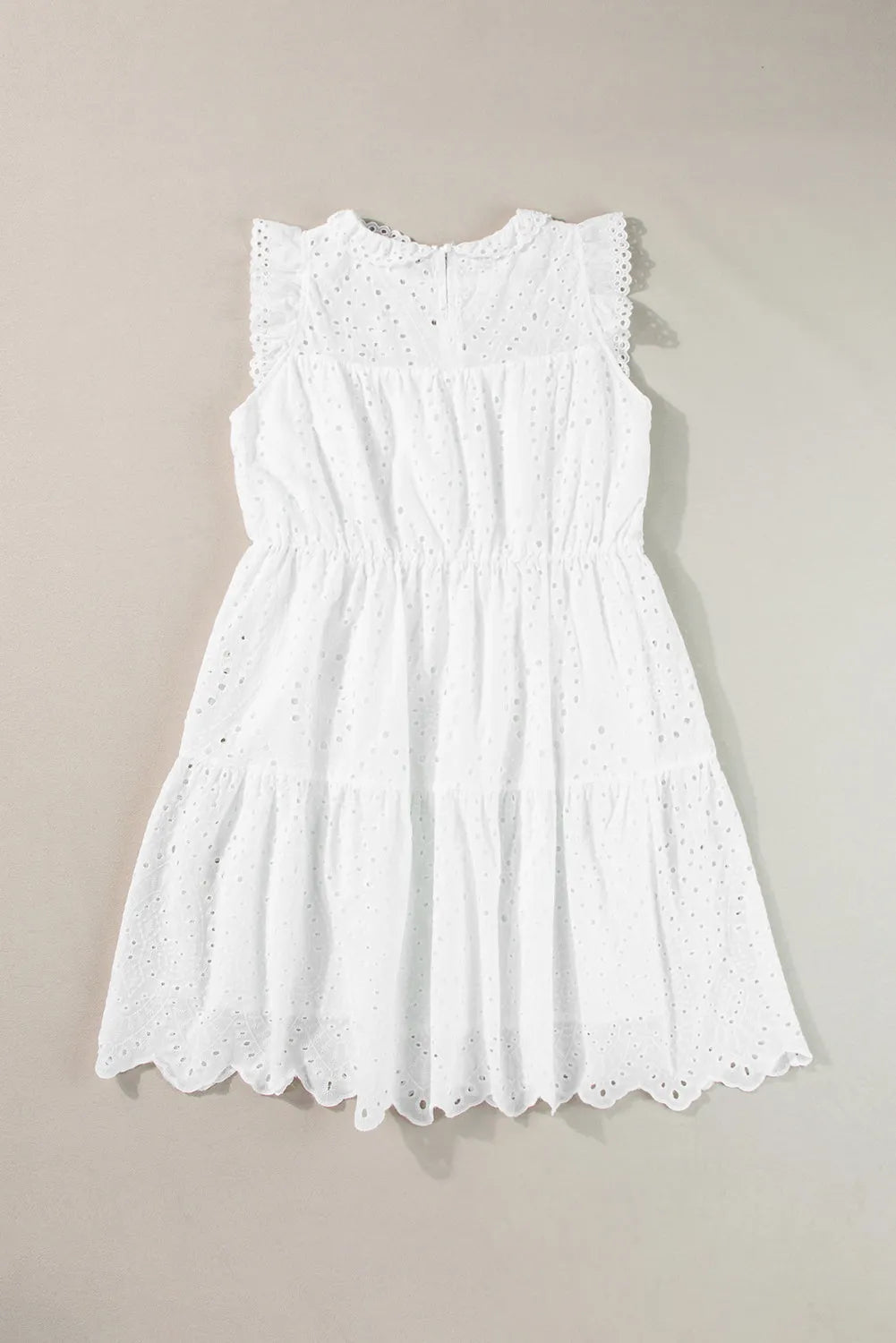 White Elegant Hollowed Flutter A-line Short Dress - Chic Meadow Boutique 