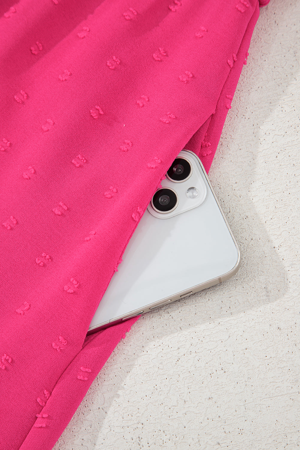 Sachet Pink Swiss Dot Smocked Frilled Neckline Short Sleeve Plus Size Dress