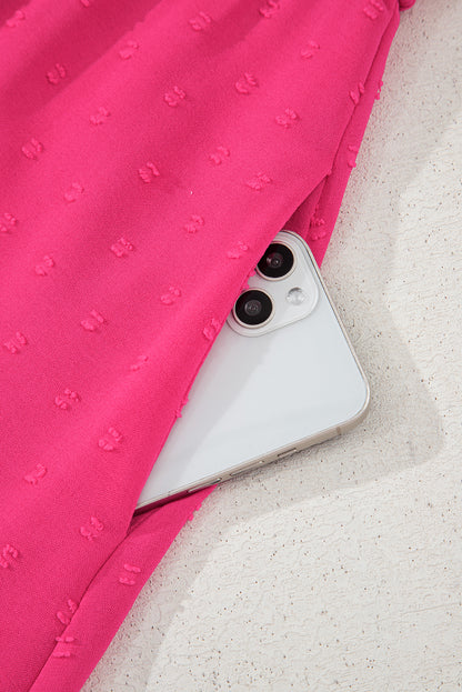 Sachet Pink Swiss Dot Smocked Frilled Neckline Short Sleeve Plus Size Dress